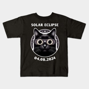 Total Solar Eclipse 2024 - A Cat Wearing Solar Eclipse Glasses Kids T-Shirt